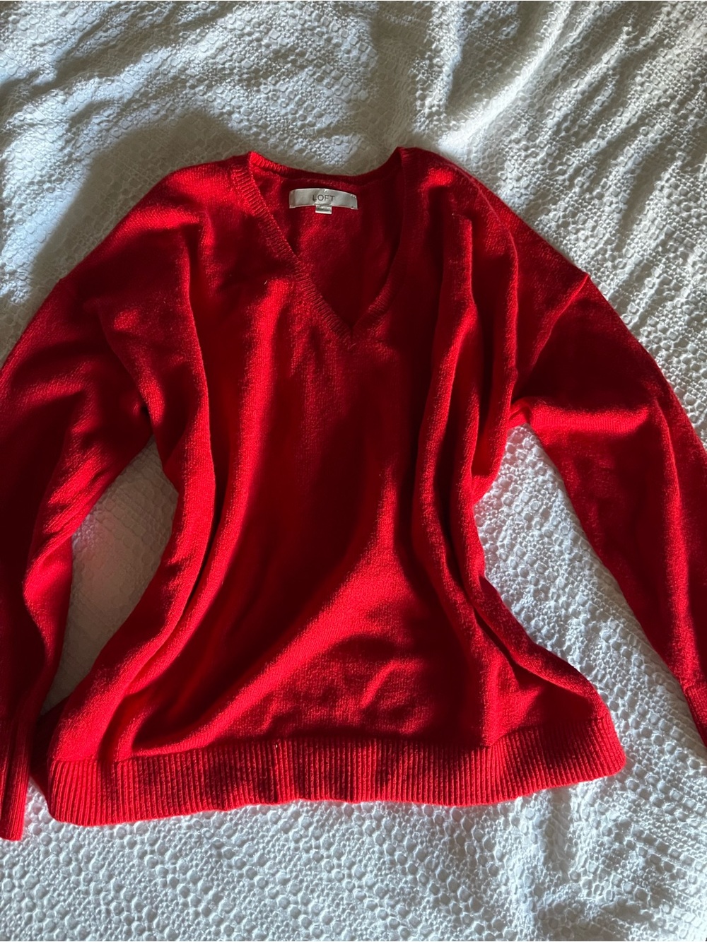 LOFT Red V-Neck Sweater - Lightweight Knit